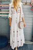 THREE-QUARTER SLEEVE ANKLE-LENGTH PRINT HIGH WAIST PULLOVER DRESS