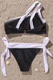 One-Shoulder Contrast Knotted Bikini